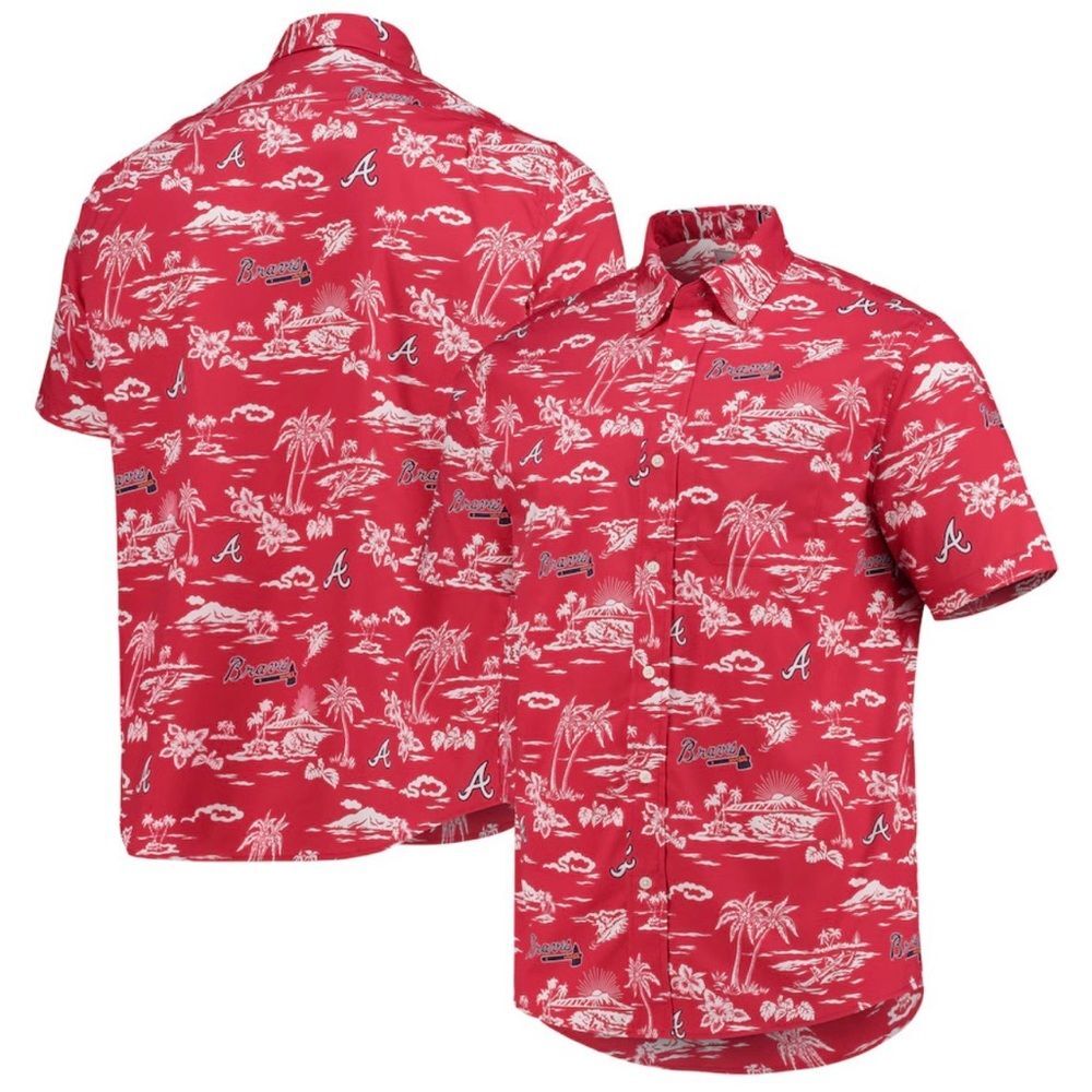 reyn spooner Red Tropical Braves Print Button-Down Shirt size 2xl